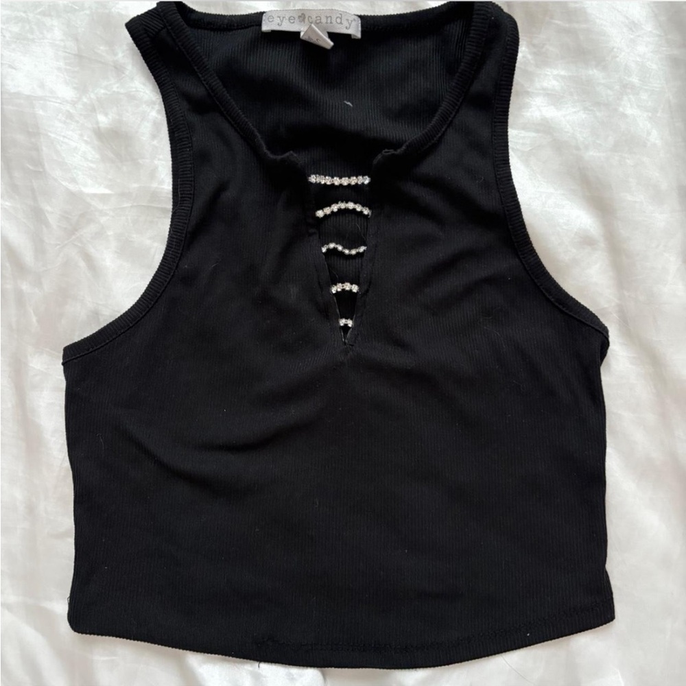 Eye candy Black Tank Top with rhinestone Detail